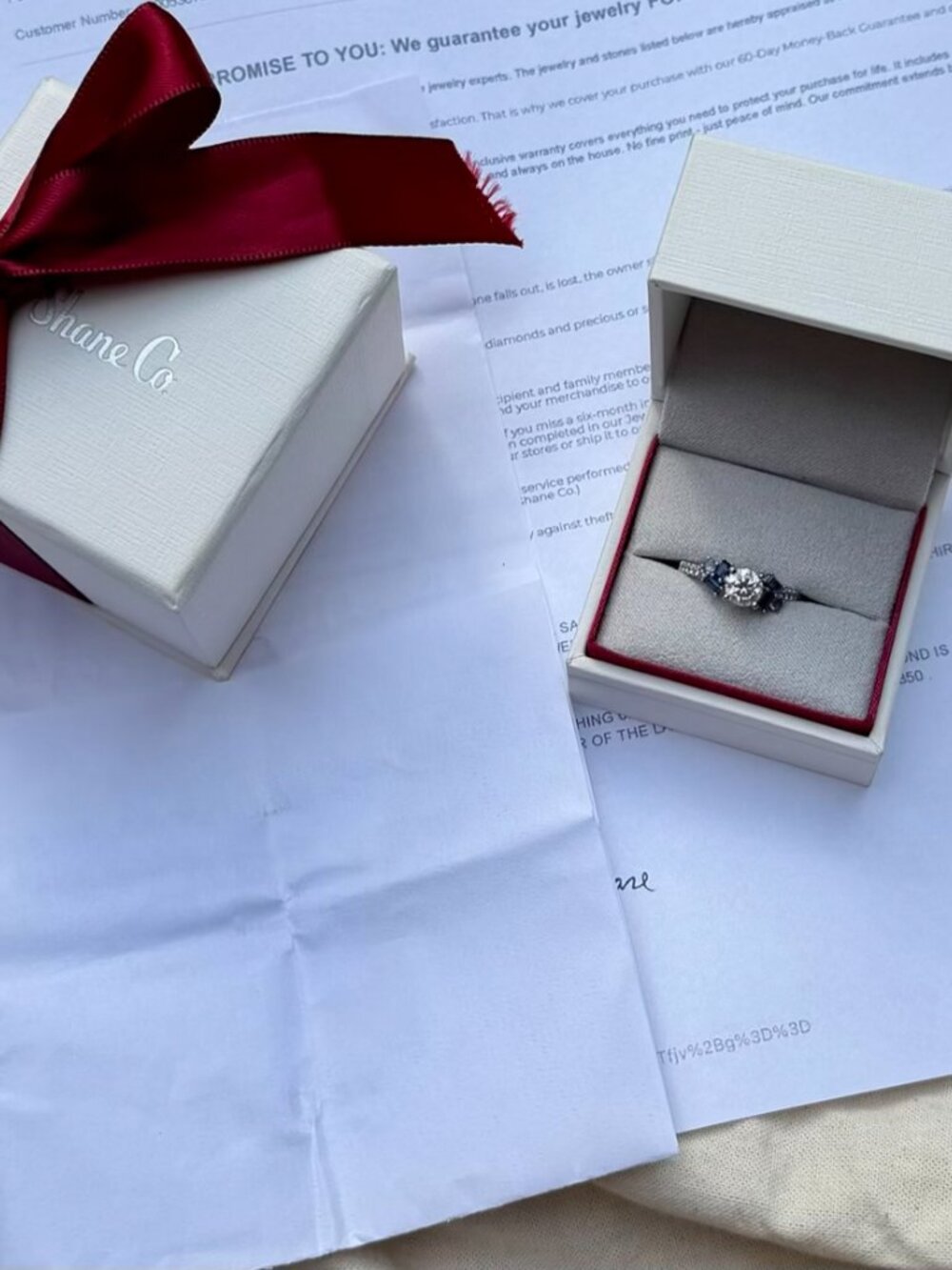 Sapphire Diamond Engagement Ring 5 3/4 NIB Shane & Co. 14K white gold - Picture 10 of 12